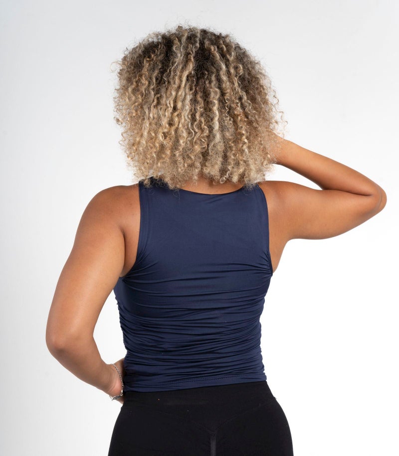 Beyond Women's Navy Cinched sleeveless Top - Image 4